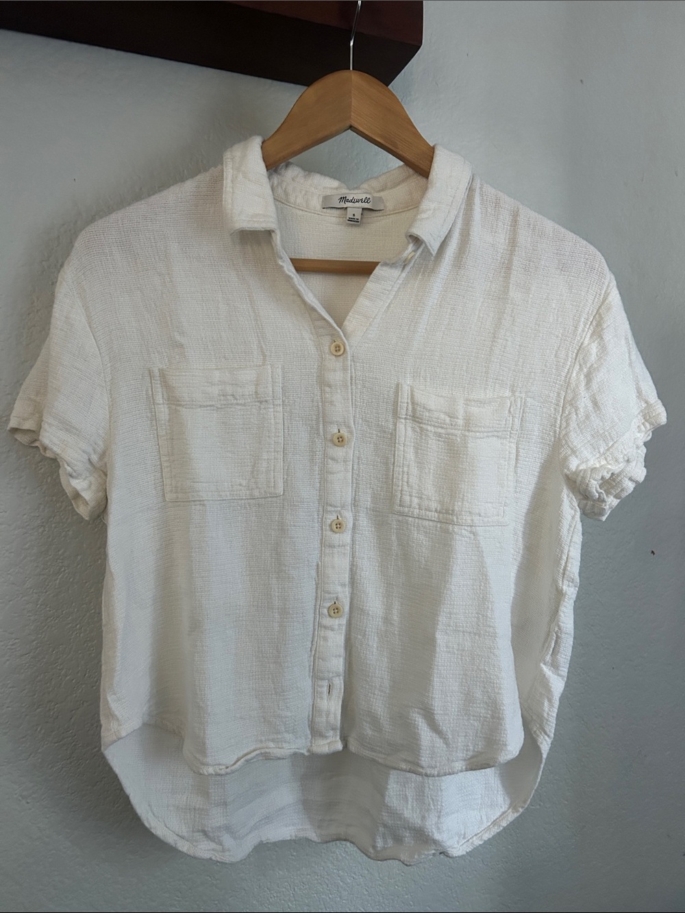Madewell Button Down Short-Sleeved Linen Top Cream Size S